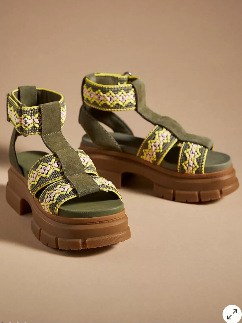 UGG Ashton Heritage Braid Suede Sandals Green 9 Ankle Strap Platform